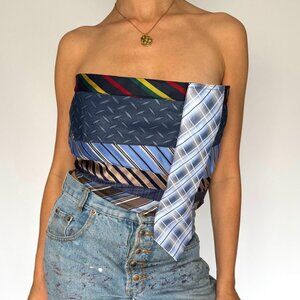 vintage reworked upcycled one of a kind mens silk ties corset cropped tube top